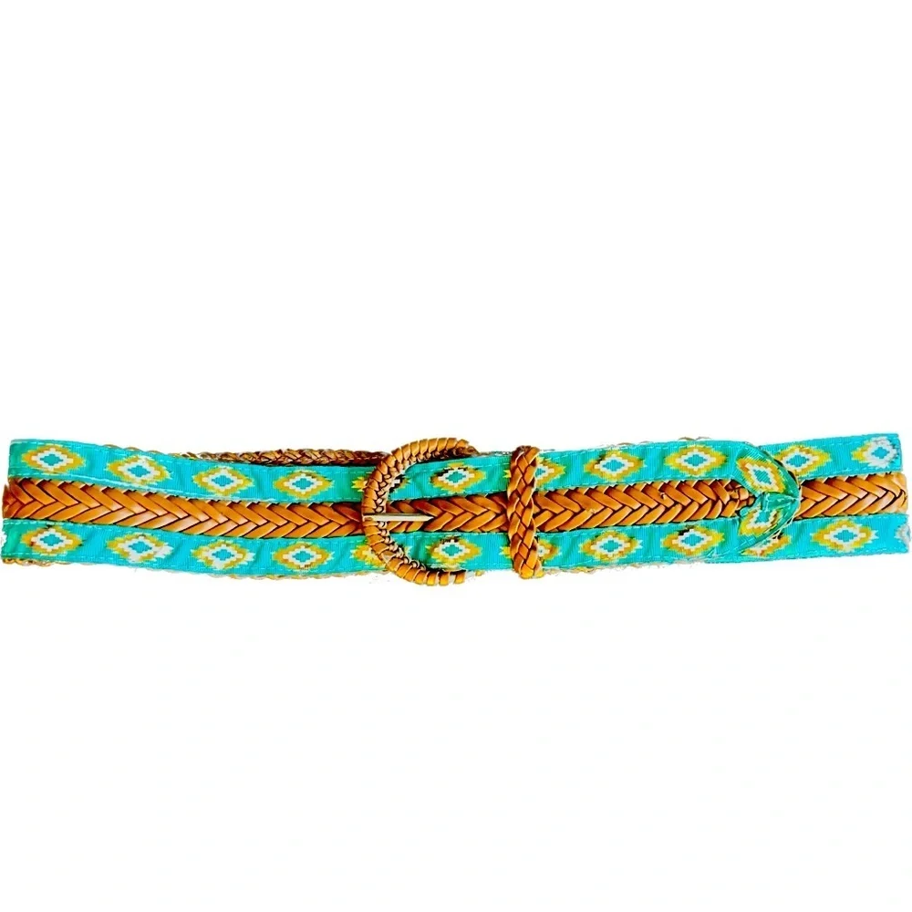 Navajo western style belt.37.5”L x 2” turquoise & brown soft upcycled belt. Adj